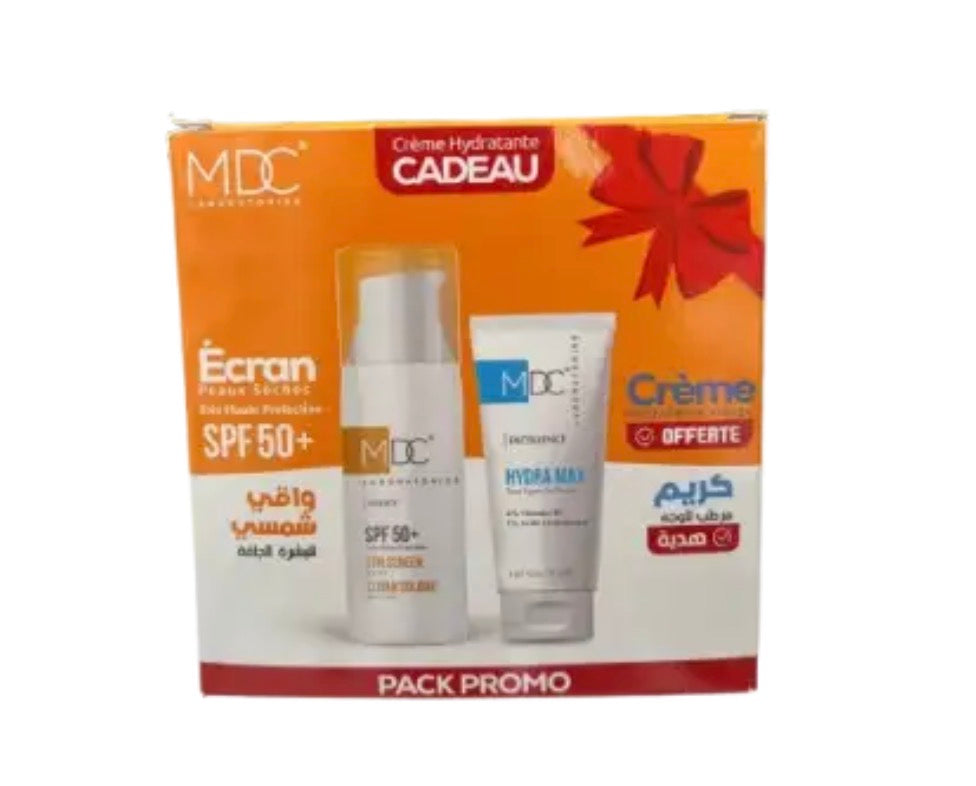 MDC PACK ECRAN SOLAIRE PEAUX SECHES SPF50+ 50ML + CREME HYDRA MAX 30ML OFFERTE