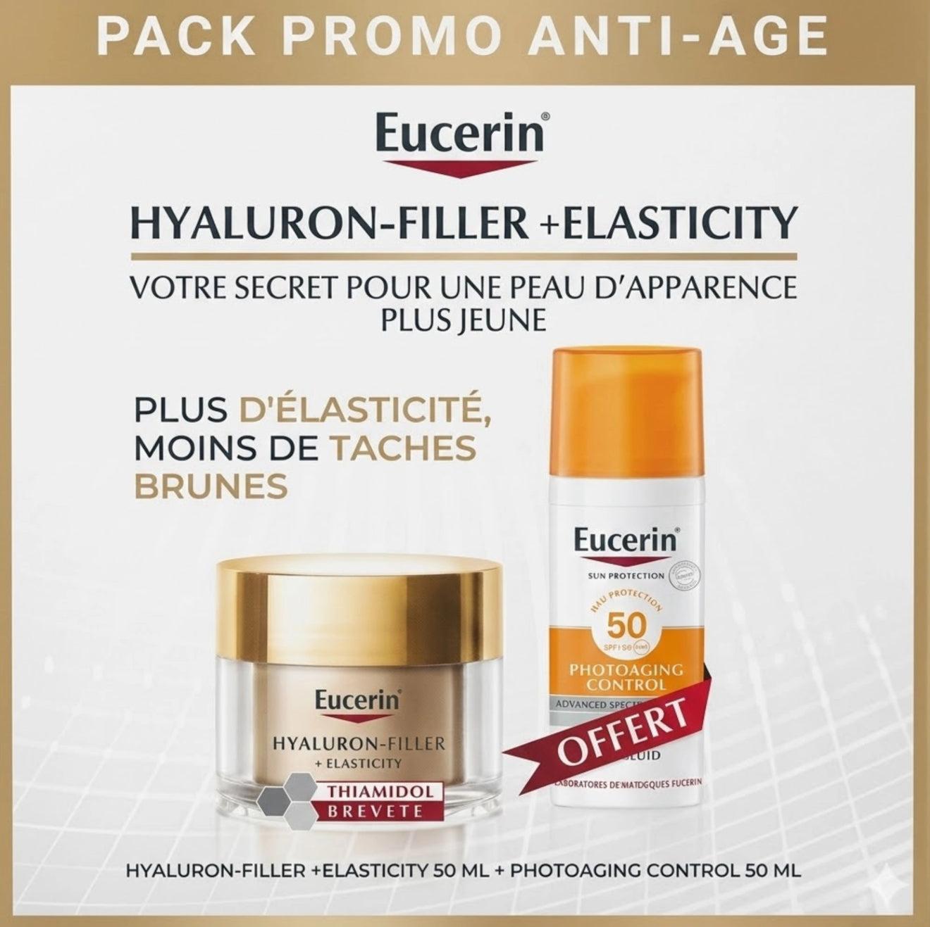 Eucerin – Pack Anti-Âge Hyaluron-Filler +Elasticity Soin de Nuit+ Photoaging Control 50ml Offert