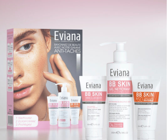 COFFRET SOIN ANTI-TACHES EVIANA BB SKIN – NETTOYANT + CRÈME ÉCLAIRCISSANTE + SPF50