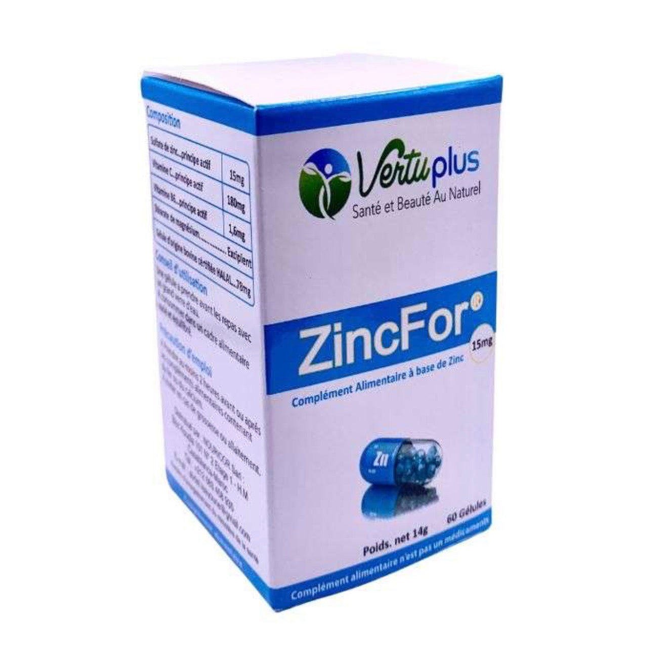 VERTUPLUS ZINC FOR 15 MG 60 GELULES