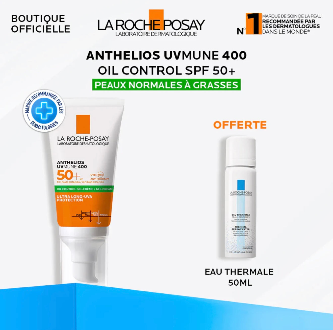 LA ROCHE POSAY ANTHELIOS TEINTÉE UVMUNE 400 GEL CREME OIL CONTROL SPF 50 = EAU THERMALE 50 ML OFFERTE