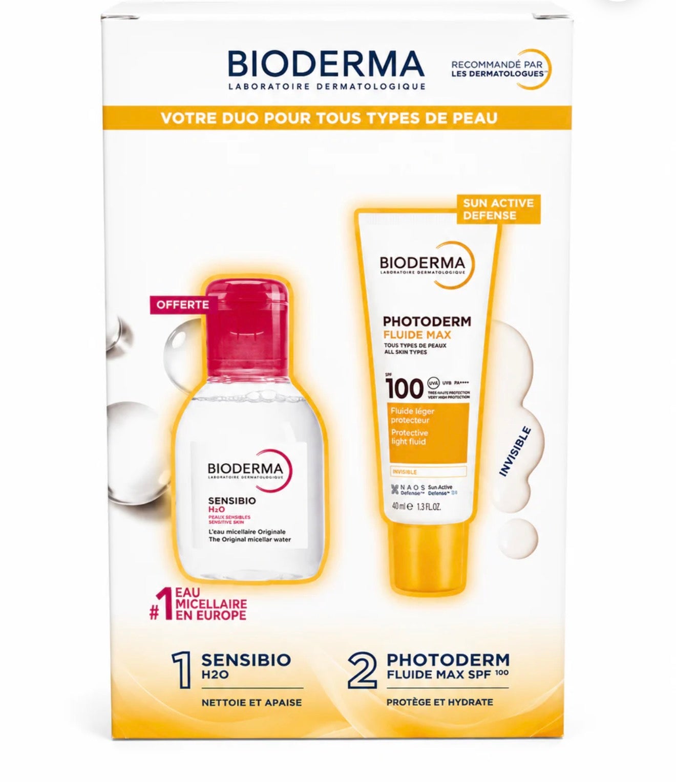 BIODERMA COFFRET PHOTODERM FLUID SPF100 INVISIBLE + SENSIBIO H2O 100ML OFFERT