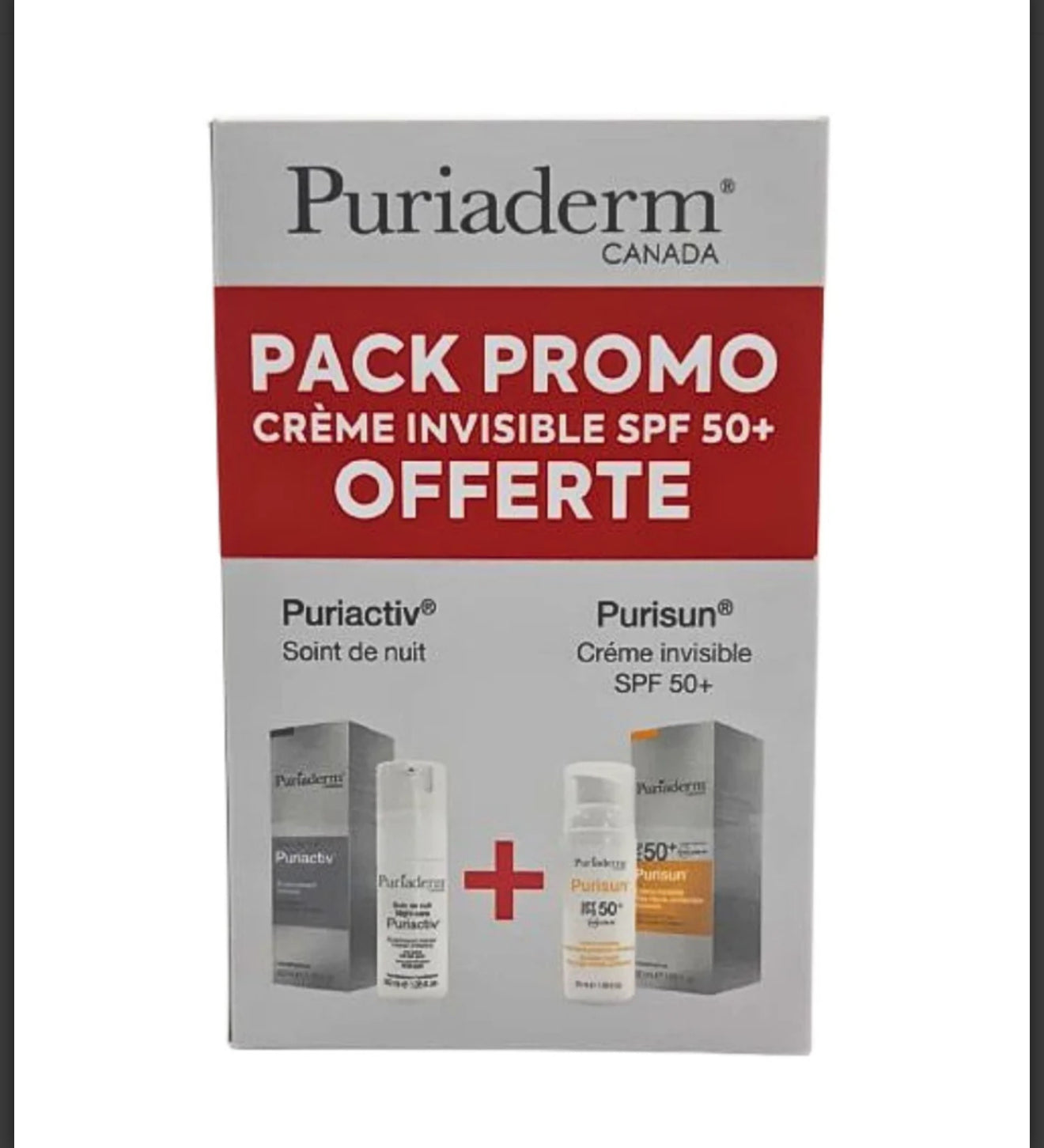 PURIADERM PACK PURIACTIV SOIN NUIT + PURISUN ECRAN INVISIBLE SPF50+