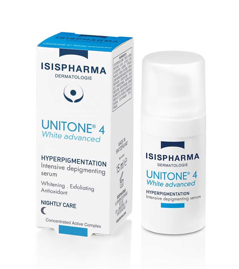 ISISPHARMA UNITONE4 white advanced Serum depigmentant Intensif 15ml = uveblock 50+ Mineral Teintee+ trousse Offerts