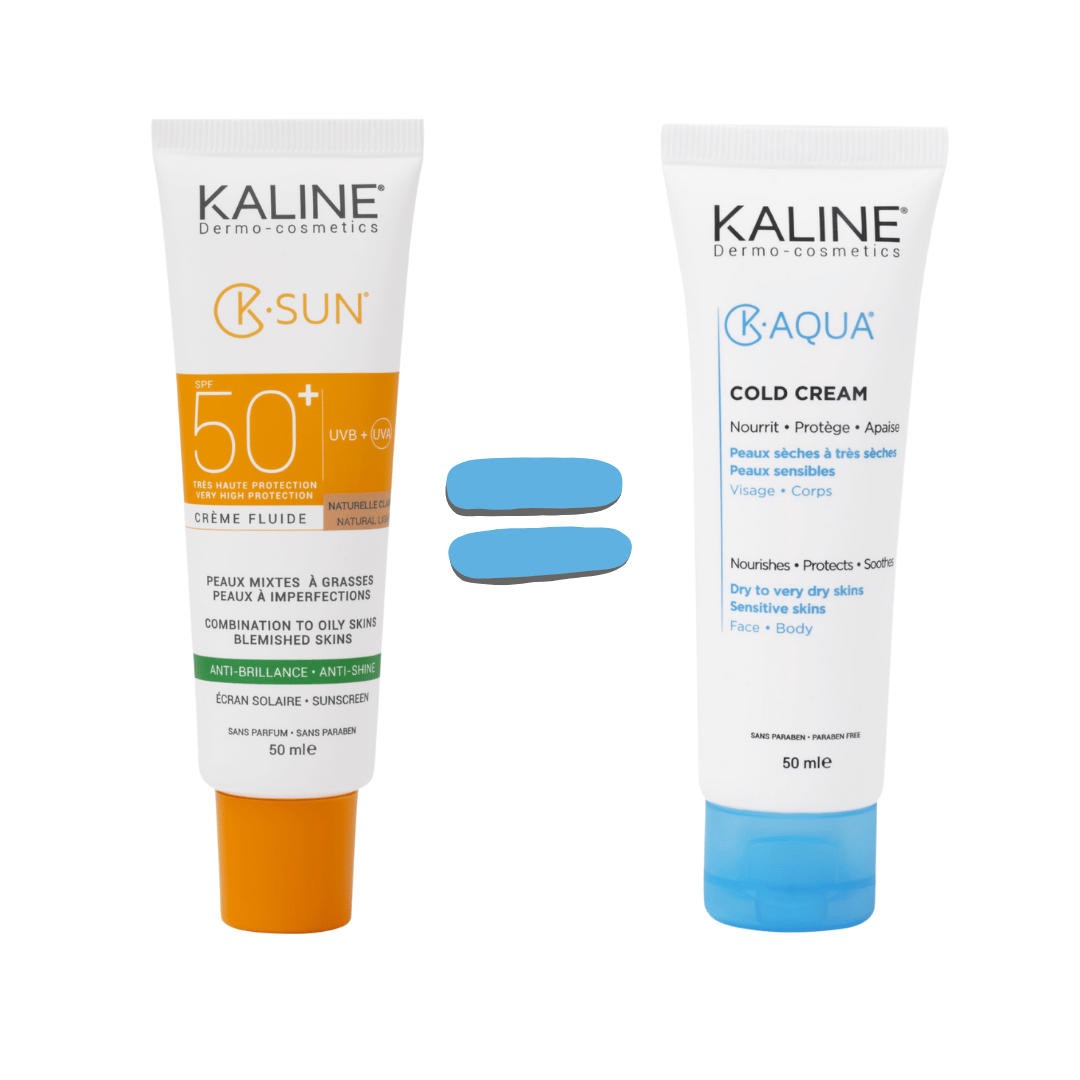 KALINE K-SUN Peaux Mixtes à Grasses Naturelle Claire SPF 50 = K-Aqua Cold Crea Offert