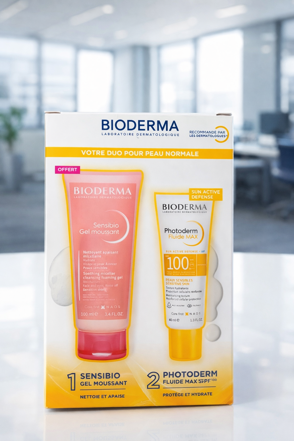 Pack Bioderma Photoderm Fluide SPF 100 Invisible 40ml + Sensibio Gel Moussant 100ml OFFERT