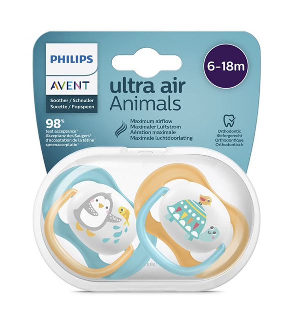 AVENT SUCETTE ORTHO 6-18M BOY PENG/TURT - SCF080/07