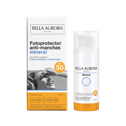 Bella Aurora Écran Solaire Mineral SPF50 50ml – Protection 100% minérale anti-taches et apaisante