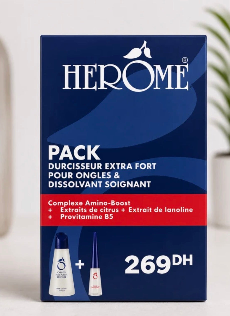 HEROME PACK DURCISSEUR EXTRA FORT POUR ONGLES  + DISSOLVANT SOIGNANT 100ml