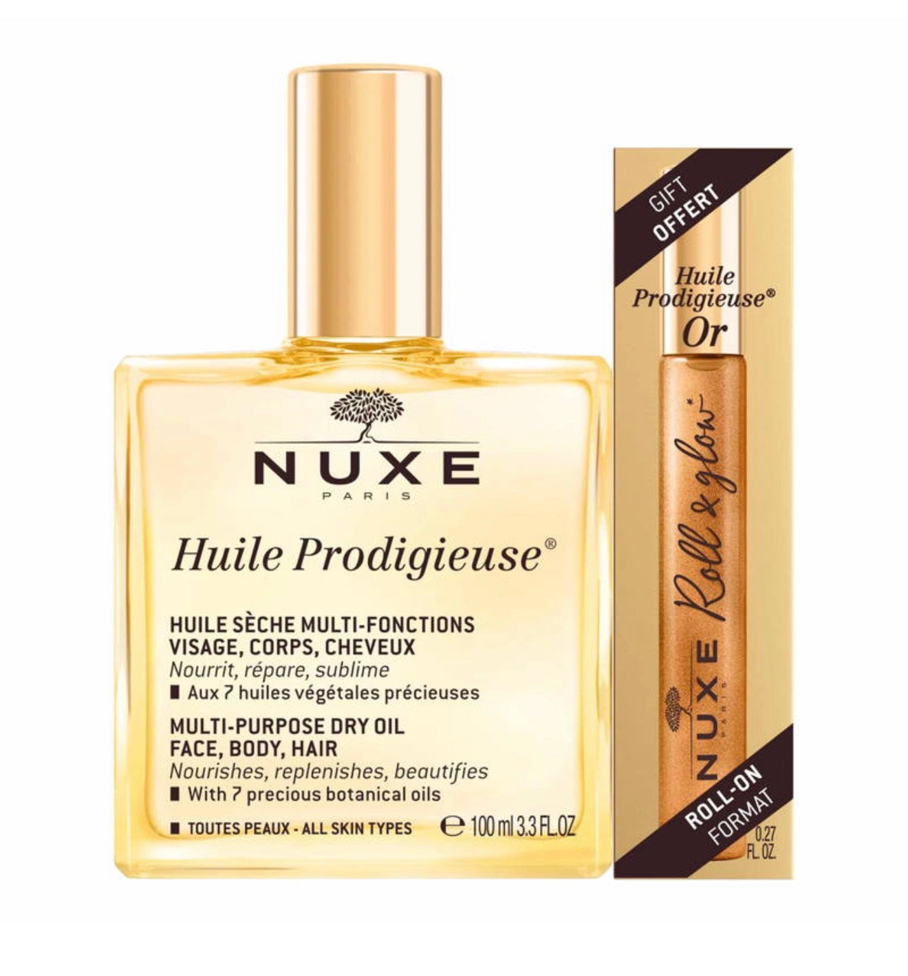 Nuxe Huile Prodigieuse 100 ml & Huile Prodigieuse OR Format ROLL-ON 8ml OFFERT