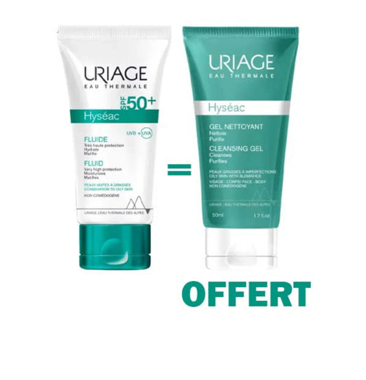 Uriage hyseac fluid spf50 50ml + gel nettoyant 50ml Offert Pack