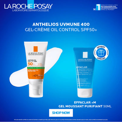 LA ROCHE POSAY ANTHELIOS OIL CONTROL INVISIBLE SPF50+ PEAU M À G 50ML = EFFACLAR GEL MOUSSANT 50ML OFFERT