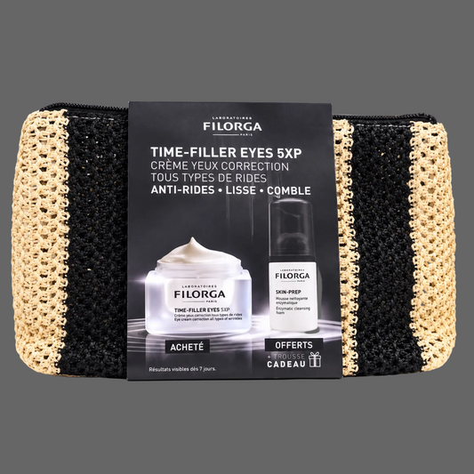 FILORGA COFFRET TIME FILLER YEUX 5 XP 15 ML CREME YEUX =SKIN PREP MOUSSE NETTOYANTE + TROUSSE OFFERTS