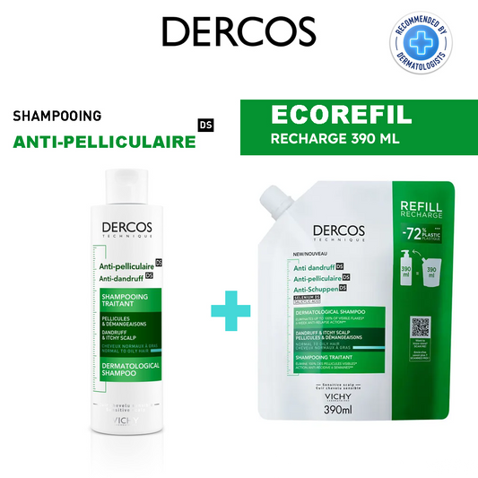 VICHY DERCOS PACK SHAMPOOING ANTIPELLICULAIRE CHEVEUX NORMAUX À Gras