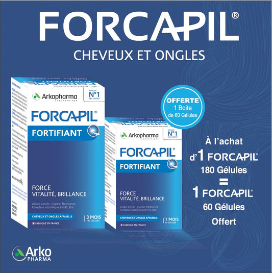 Forcapil Pack Fortifiant 180 Gélules = Fortifiant 60 Gélules Offert