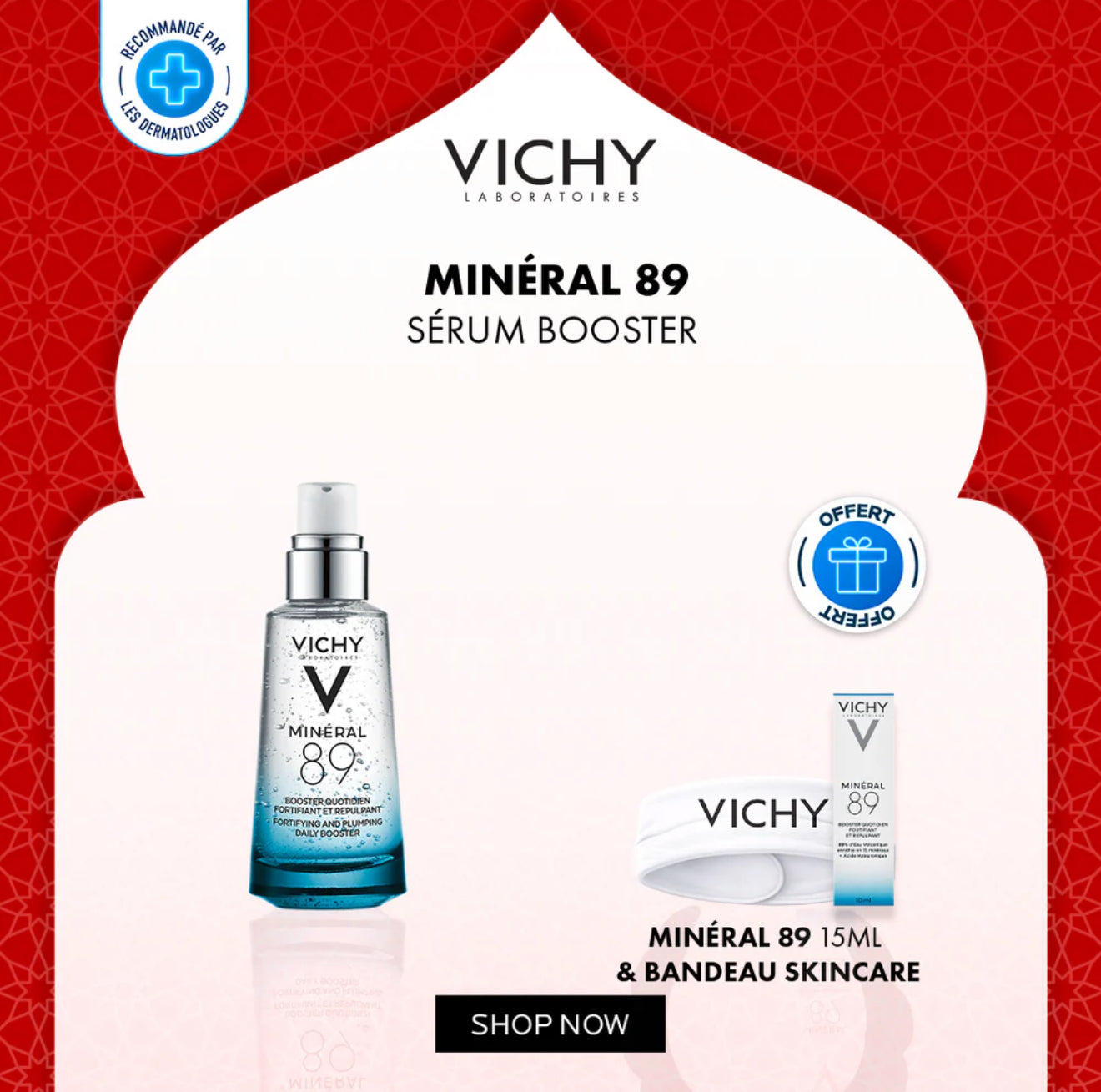 VICHY MINÉRAL 89 SÉRUM BOOSTER HYDRATANT 50 ML =MINÉRAL 89 15ML + BANDEAU SKINCARE OFFERTS