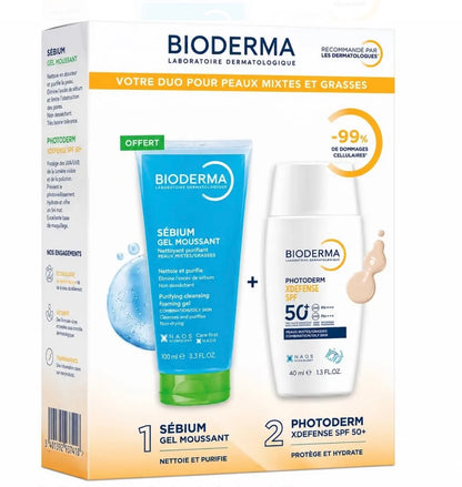 BIODERMA PHOTODERM XDEFENSE ULTRA-FLUID SPF50+ TEINTE 01 40ML + SÉBIUM GEL MOUSSANT 100ML OFFERT