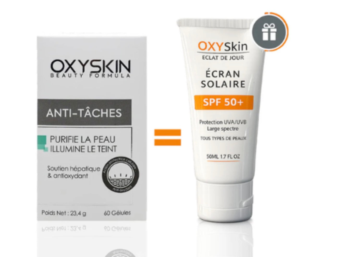 Oxyskin Anti-Taches 60 Gelules + Ecran Solaire Spf50+ 40ml Pack Promo