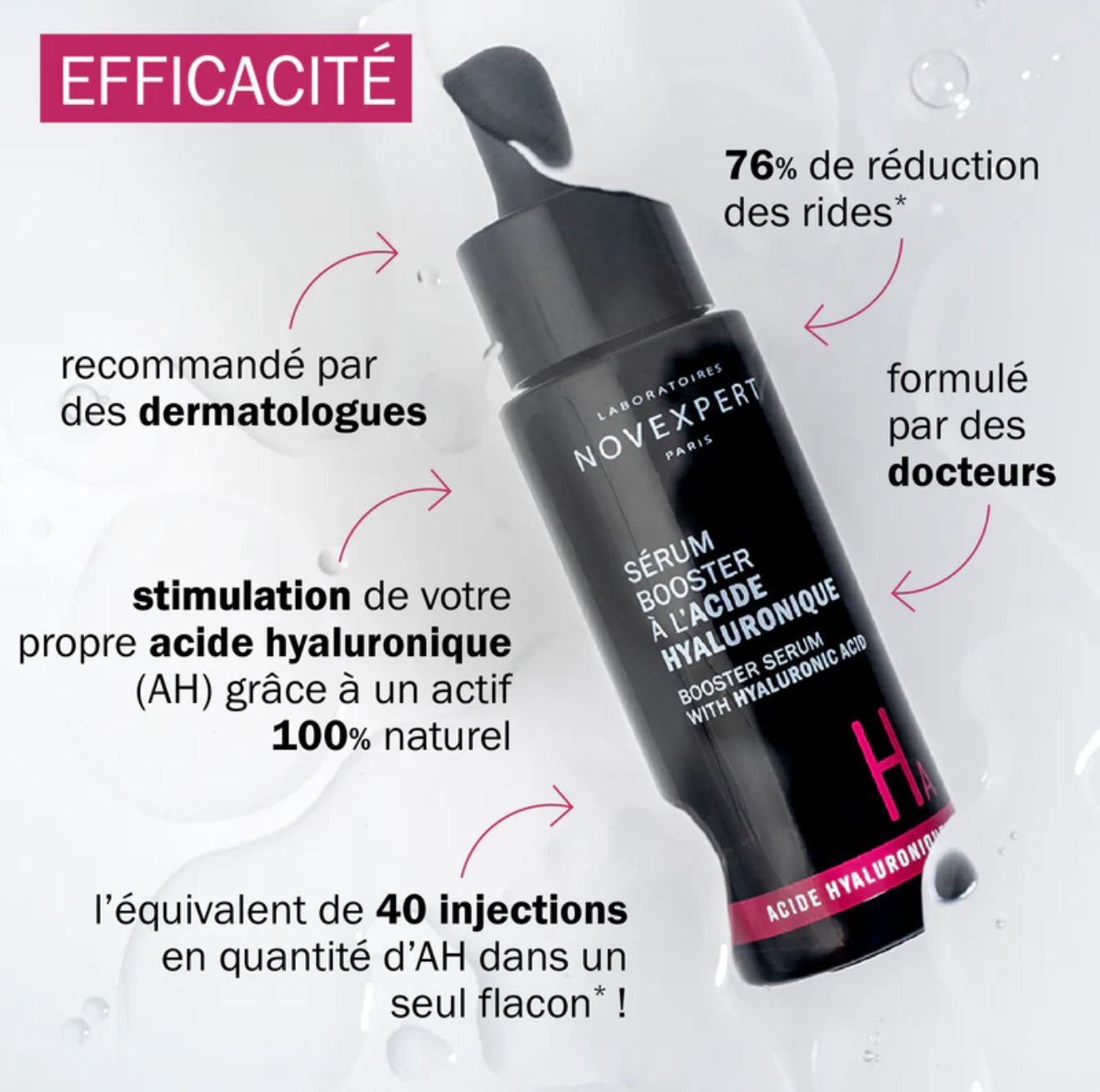 Novexpert Sérum Booster Acide Hyaluronique 30ml Hydratant Anti-Âge Concentré