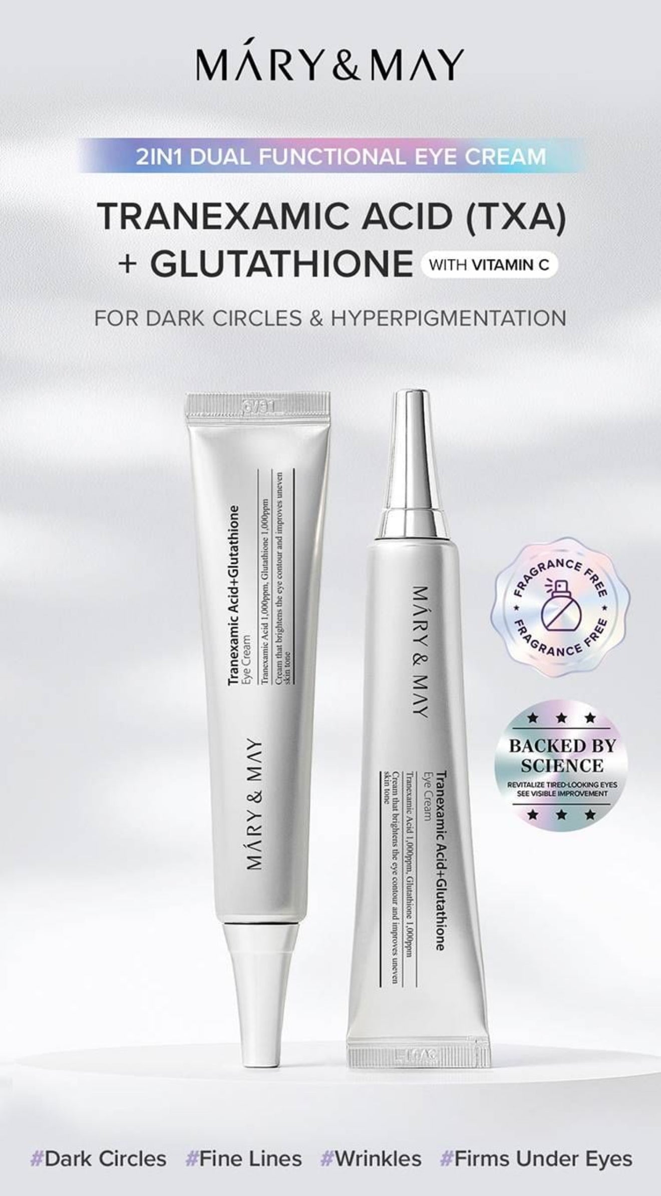 MARY AND MAY CREME YEUX TRANEXAMIC ACID + GLUTATHIONE 12 G