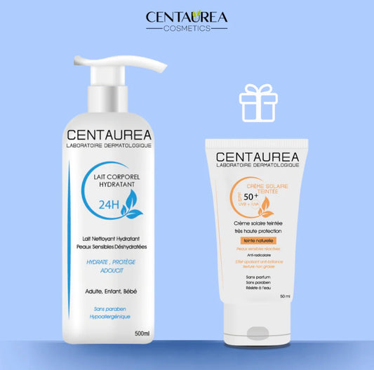 CENTAUREA LAIT CORPOREL HYDRATANT 24H 500ML = CRÈME SOLAIRE TEINTÉE SPF50+ OFFERTE