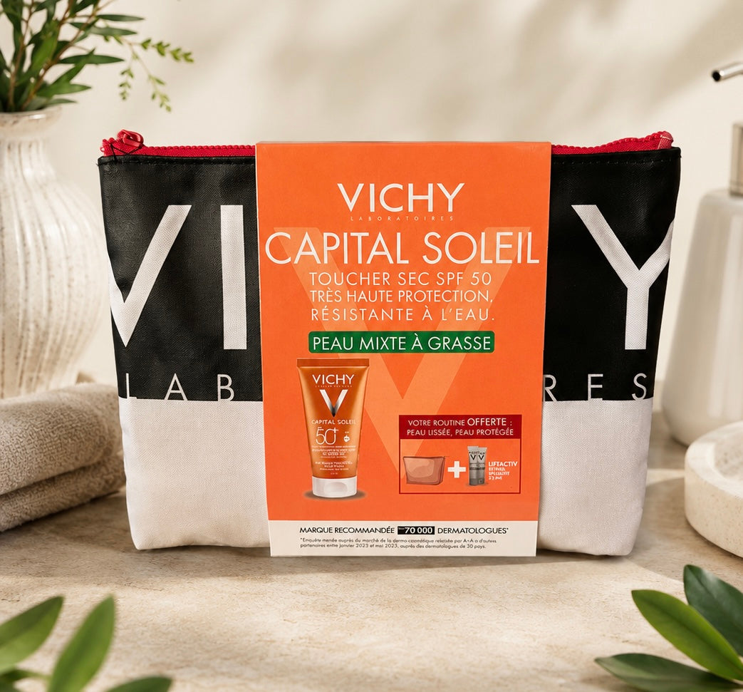 VICHY CAPITAL SOLEIL TOUCHER SEC INVISIBLE SPF50 + 2 MINI LIFTACTIV RETINOL SERUM +TROUSSE OFFERTE
