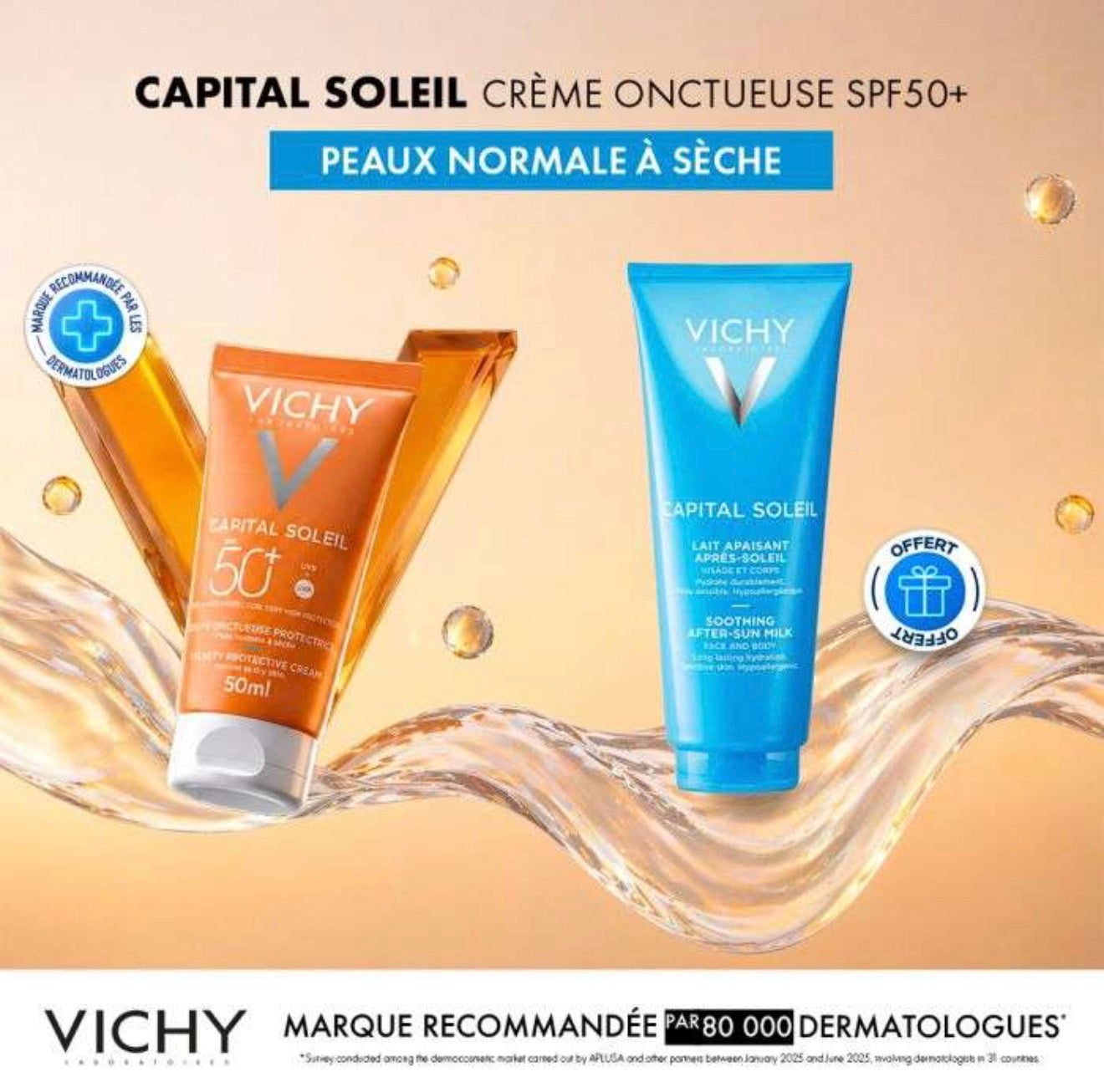 Vichy CAPITAL SOLEIL Crème Onctueuse SPF 50+ 50 ML + CAPITAL SOLEIL LAIT 100 ML OFFERT