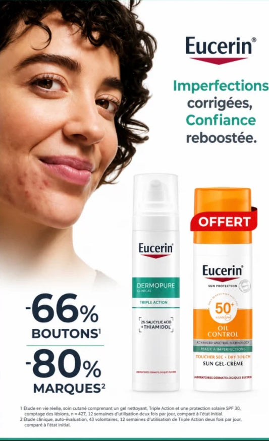 EUCERIN DERMOPURE SÉRUM TRIPLE ACTION 40ML = SUN OIL CONTROL SPF50+ 50 ML OFFERT