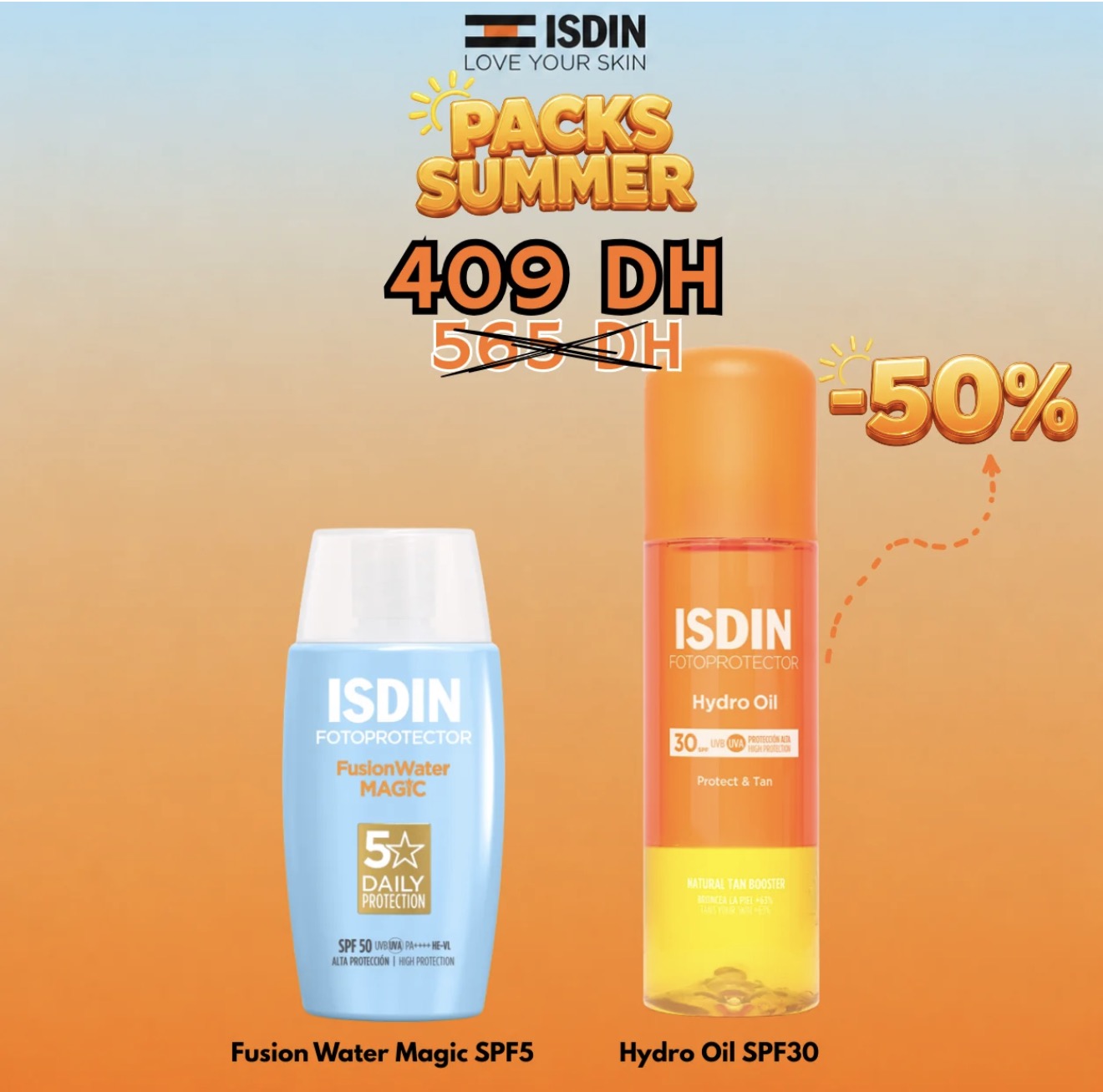 ISDIN PACK SUMMER FUSION WATER MAGIC SPF50 + HYDRO OIL SPF30 (-50% SUR HYDRO OIL)