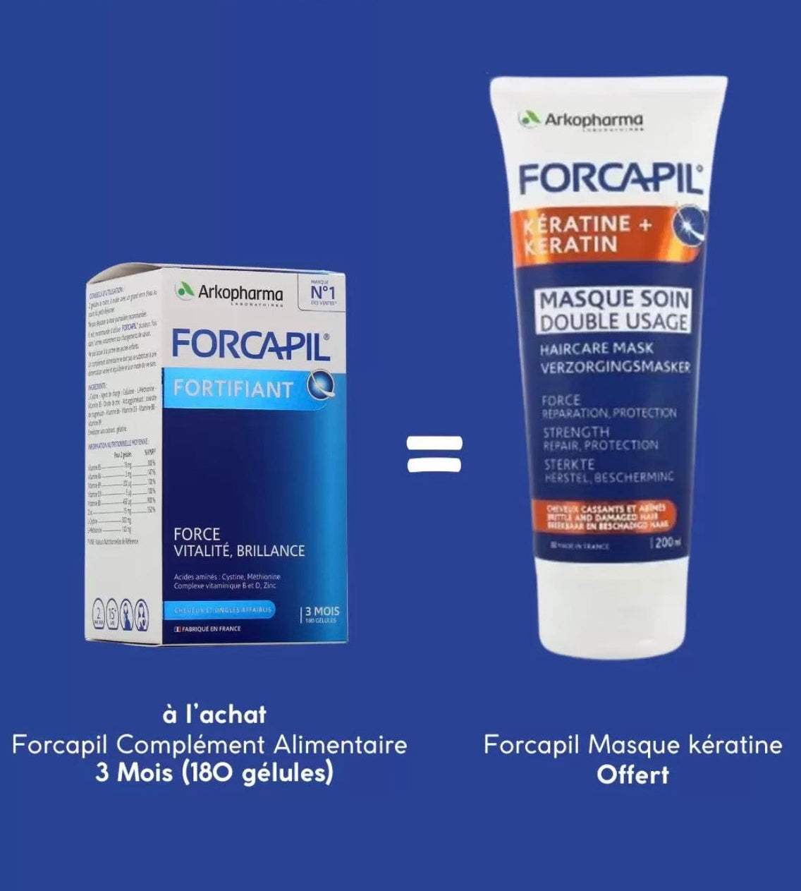 Forcapil Fortifiant cheveux et ongles 180 gélules + Masque Kératine Offert