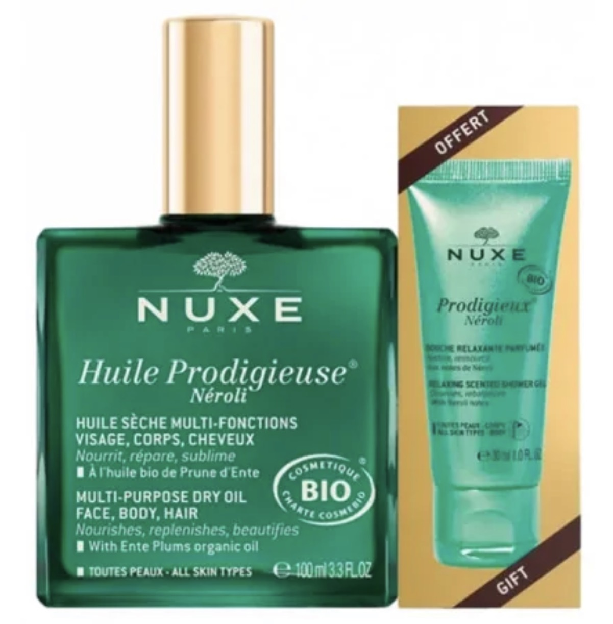 NUXE HUILE PRODIGIEUSE - HUILE PRODIGIEUSE NÉROLI 100ML +GELÉE DE DOUCHE NÉROLI 30ML