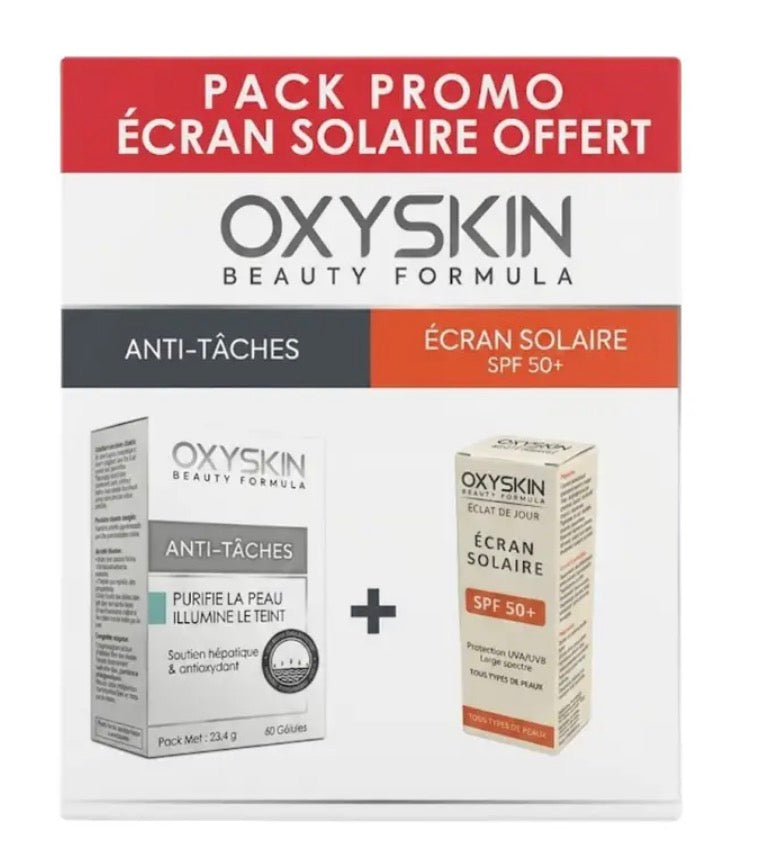 Oxyskin Anti-Taches 60 Gelules + Ecran Solaire Spf50+ 40ml Pack Promo
