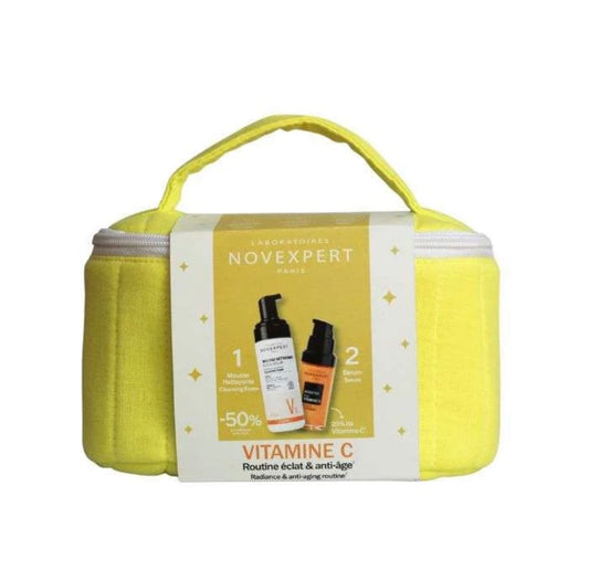 NOVEXPERT OFFRE SPECIALE DUO PEAU ECLATANTE Sérum Booster vitamine C 30ml + Mousse Nettoyante Flash Eclat 150 ML + Trousse OFFERTE