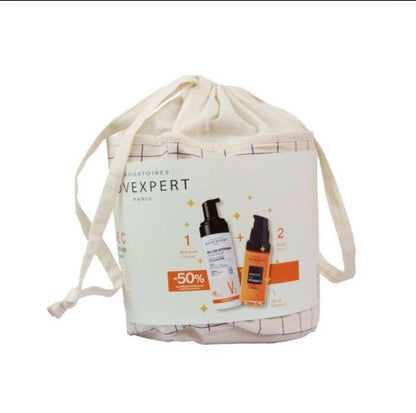 NOVEXPERT OFFRE SPECIALE DUO PEAU ECLATANTE Sérum Booster vitamine C 30ml + Mousse Nettoyante Flash Eclat 150 ML + POCHON Offert