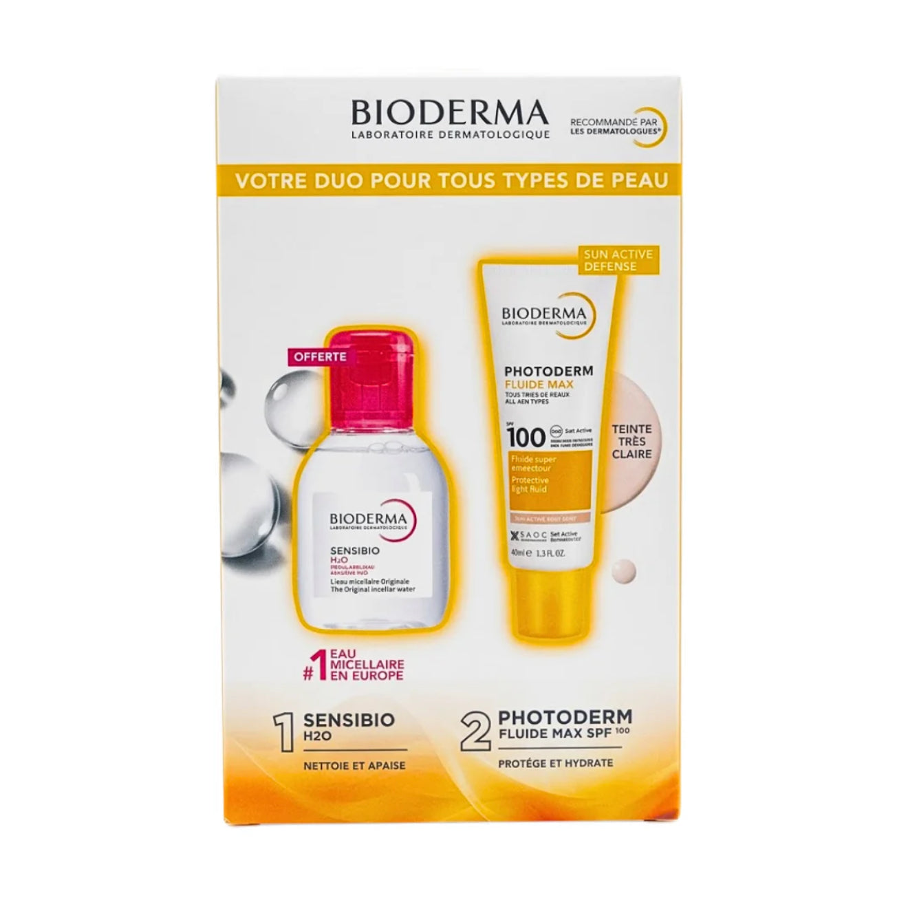 BIODERMA PACK Photoderm MAX Fluide SPF100 Teinte Très Claire 40ml +Sensibio H2O 100ml