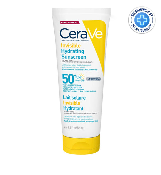 CERAVE LAIT SOLAIRE INVISIBLE HYDRATANT SPF50+ | PEAU NORMALE À SÈCHE |PEAU SENSIBLE | 75ML