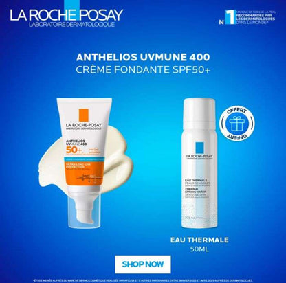 LA ROCHE POSAY OFFRE ANTHELIOS UVMUNE 400 CREME HYDRATANTE SPF 50+ INVISIBLE 50 ML = EAU THERMAL 50ML OFFERTE
