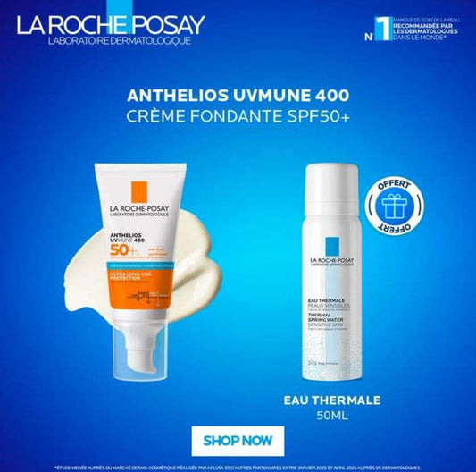 LA ROCHE POSAY OFFRE ANTHELIOS UVMUNE 400 CREME HYDRATANTE SPF 50+ INVISIBLE 50 ML = EAU THERMAL 50ML OFFERTE