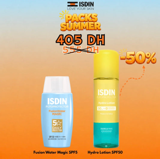 ISDIN PACK SUMMER FUSION WATER MAGIC SPF50 + HYDRO LOTION SPF50 (-50% SUR LE HYDRO LOTION)
