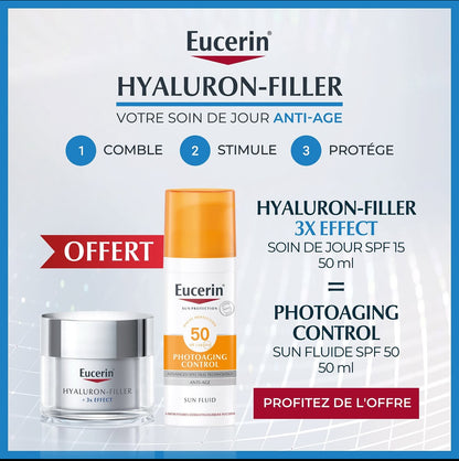 Pack Eucerin Hyaluron-Filler Soin de Jour 50 ml +Ecran Photoaging Control Offert