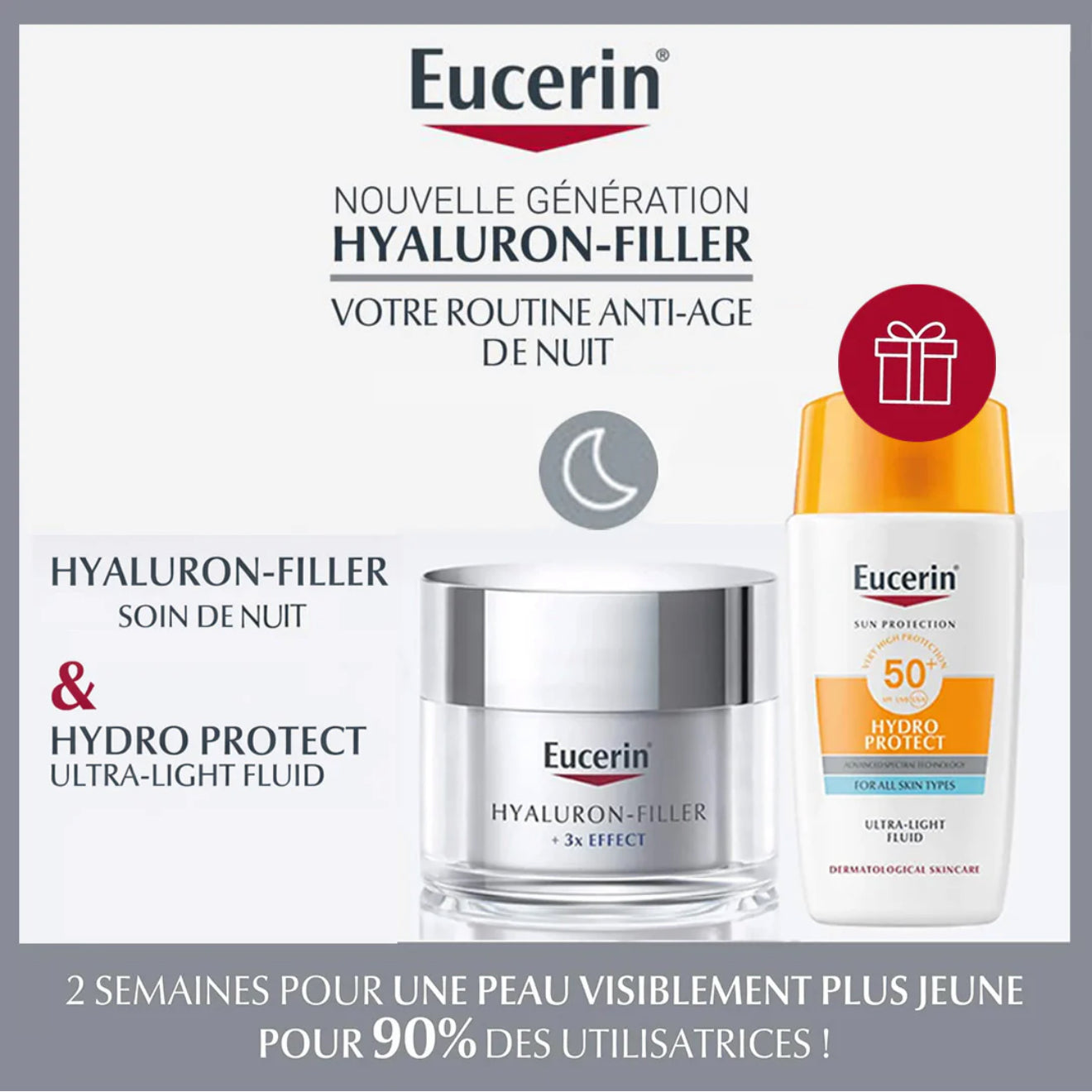 Eucerin Pack Anti-Age Hyaluron-Filler Soin de Nuit + Écran Hydro Protect Offert