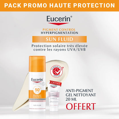 EUCERIN SUN Pigment Control Fluid SPF50+ 50ml Anti-Taches = Gel Nettoyant Anti pigment 20ml Offert