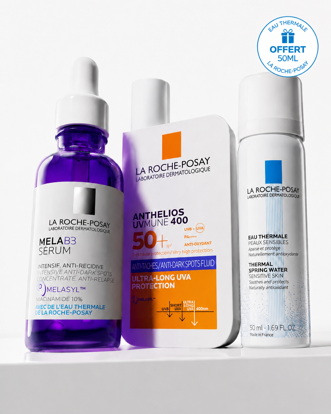 DUO ANTI-TACHES LA ROCHE POSAY MELA B3 SERUM 30 ML + ANTHELIOS FLUIDE ANTI TACHES SPF50 -50 ML + EAU THERMALE 50ML