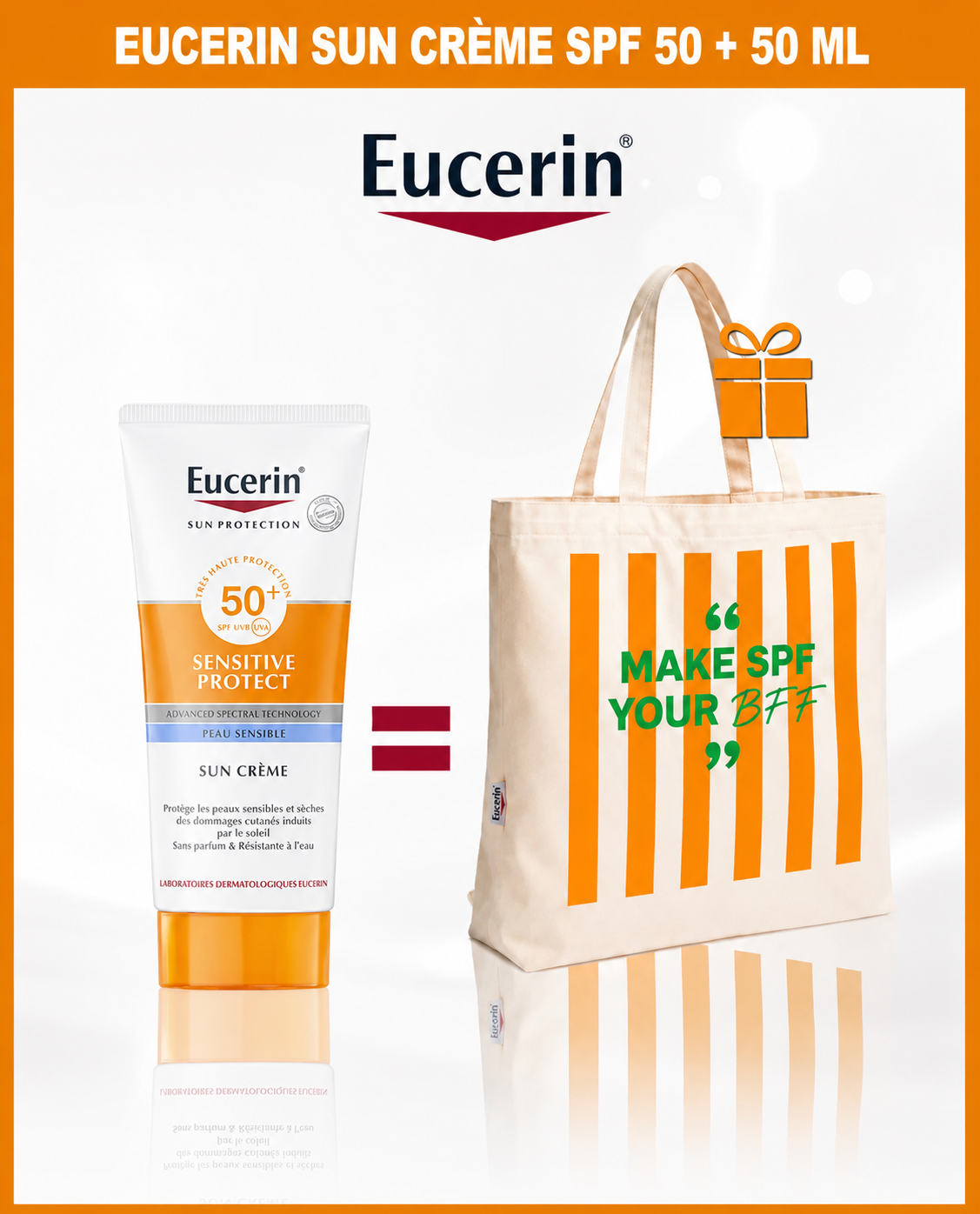 Eucerin sensitive protect sun crème spf 50+ 50ml = TOTE BAG OFFERT 