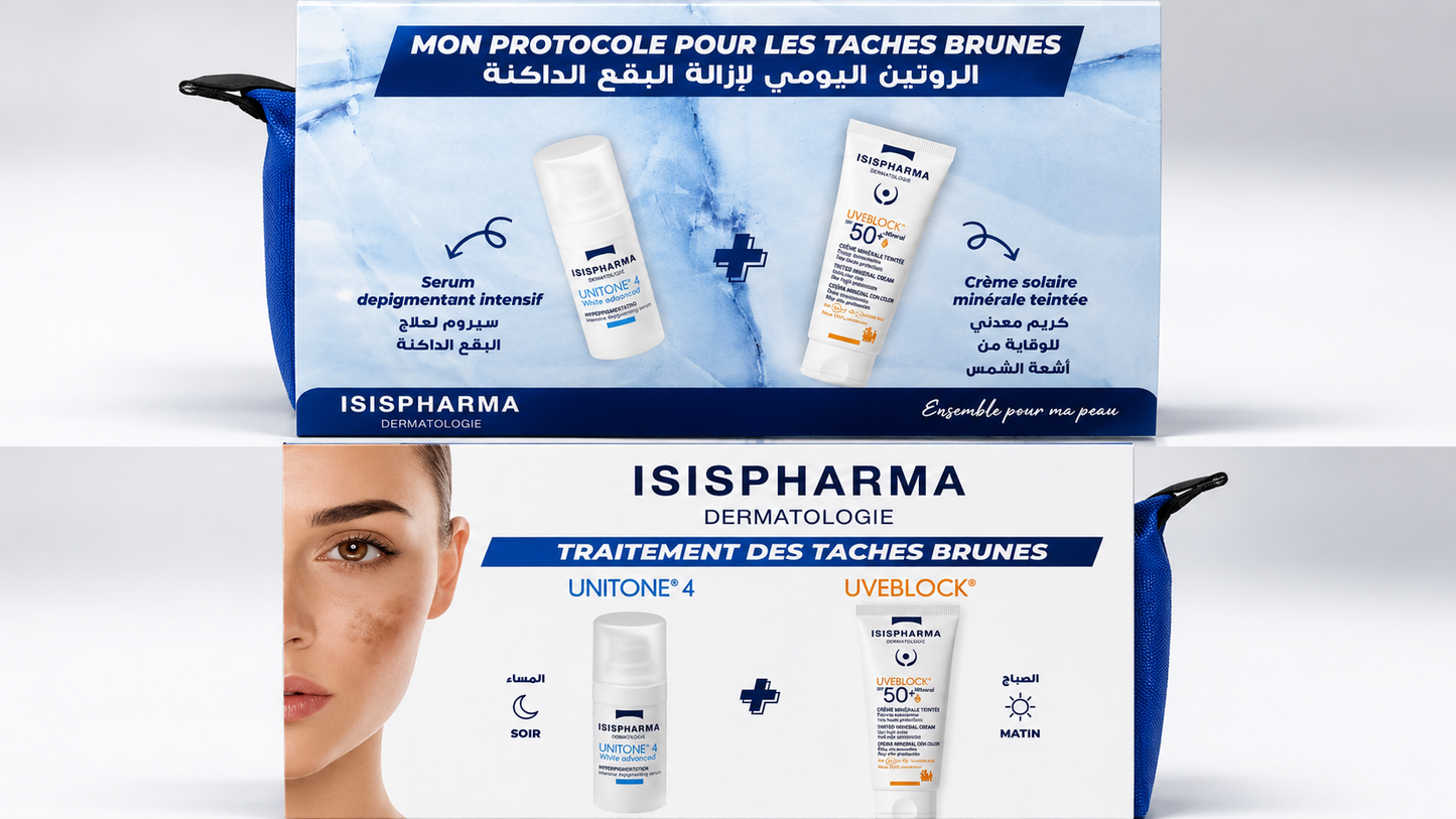 ISISPHARMA UNITONE4 white advanced Serum depigmentant Intensif 15ml =  uveblock 50+ Mineral Teintee+ trousse Offerts