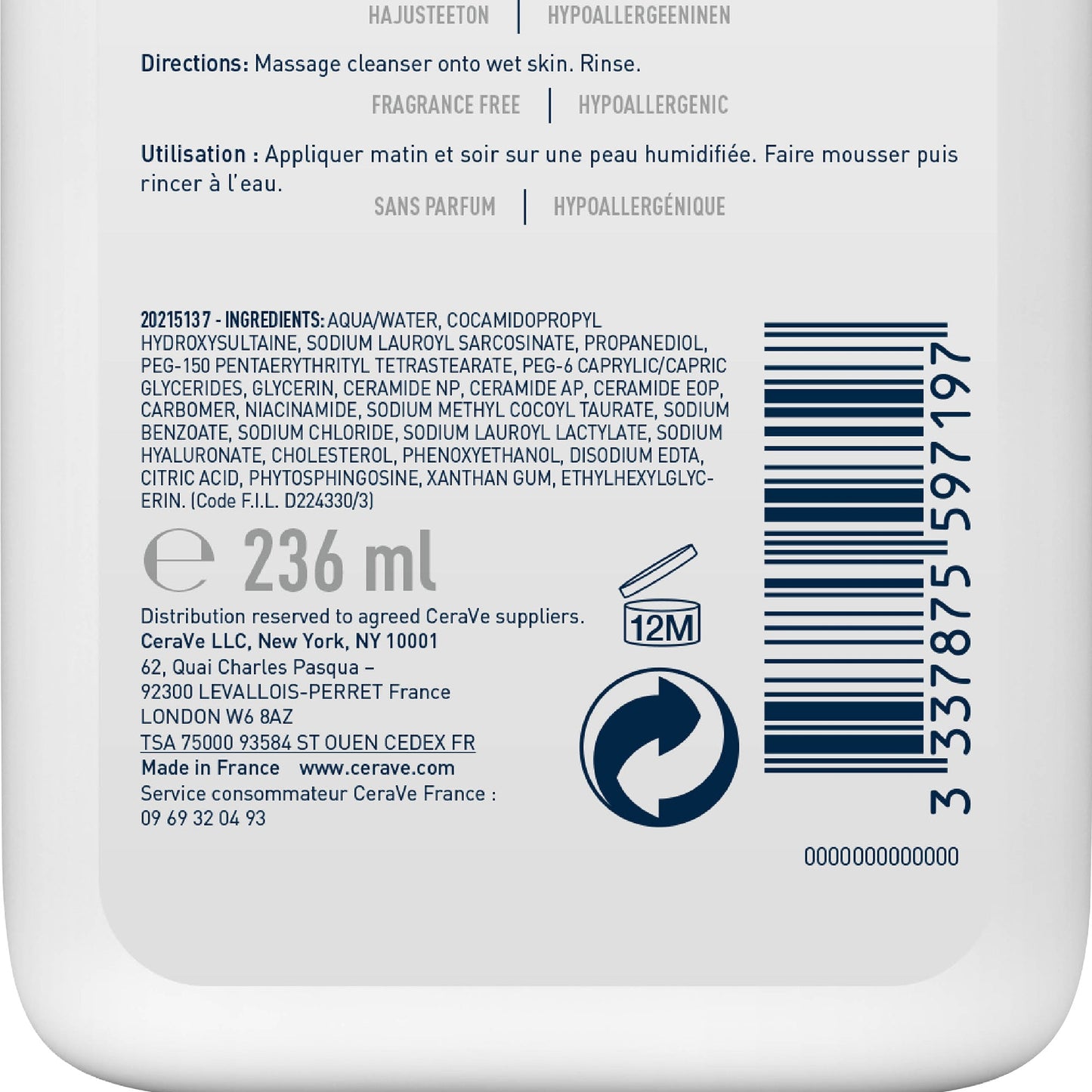 Cerave gel moussant – 236 ml