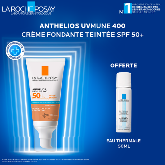 La roche-posay anthelios ultra crème hydratante teintée spf50+ 50 ml = Eau thermale 50 ml Offerte