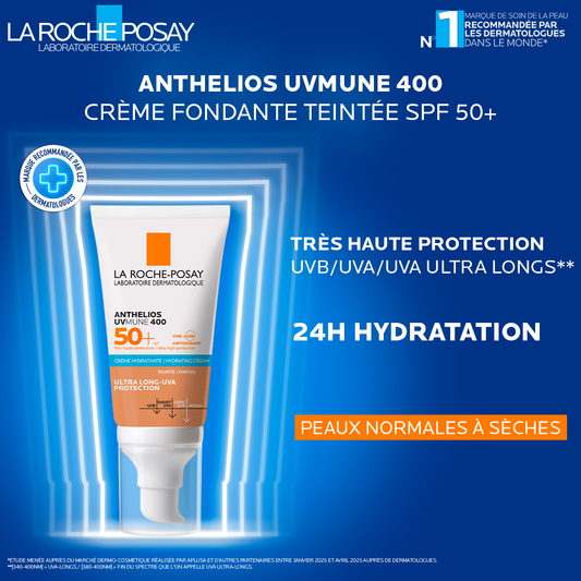 La roche-posay anthelios ultra crème hydratante teintée spf50+ 50 ml = Eau thermale 50 ml Offerte