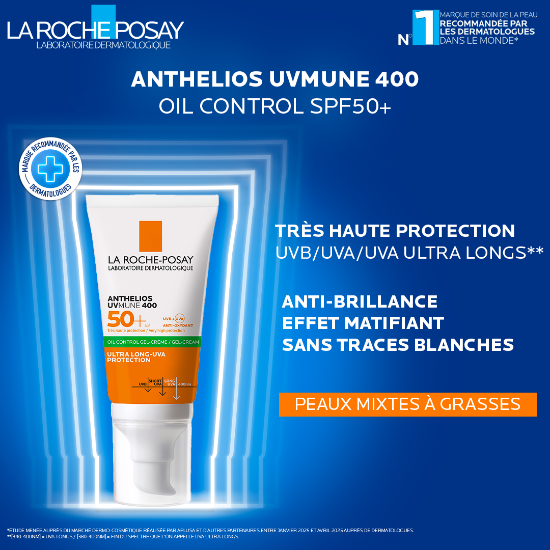 LA ROCHE POSAY OFFRE ANTHELIOS UVMUNE400 OIL CONTROL INVISIBLE SPF50+ 50ML = EAU THERMALE 50ML OFFERTE