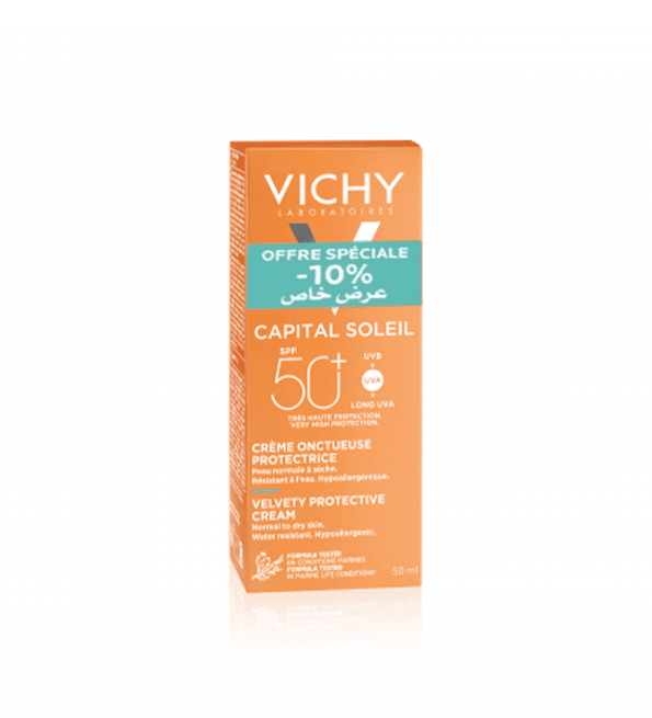 OFFRE VICHY CAPITAL SOLEIL CREME ONCTUEUSE PEAU NORMALE A SECHE SPF 50+ 50ML = MINERAL 89 10ML OFFERT
